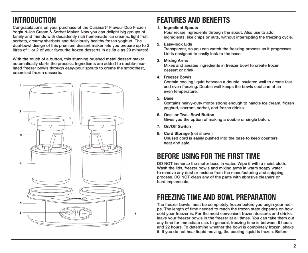 Cuisinart ICE-40A manual Introduction, FEATURES AND Benefits, Before Using for the First Time 